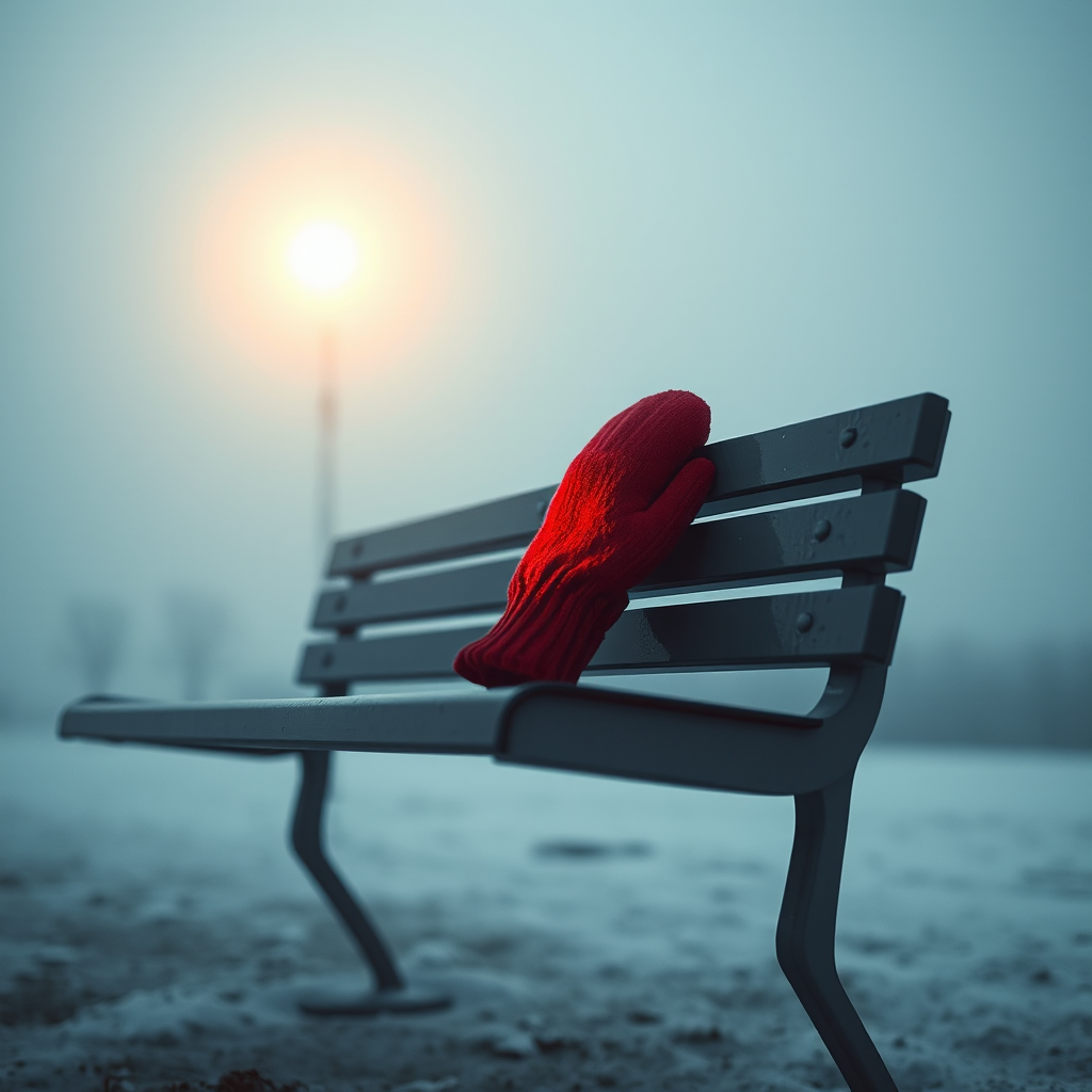 Red Mitten on the Bench