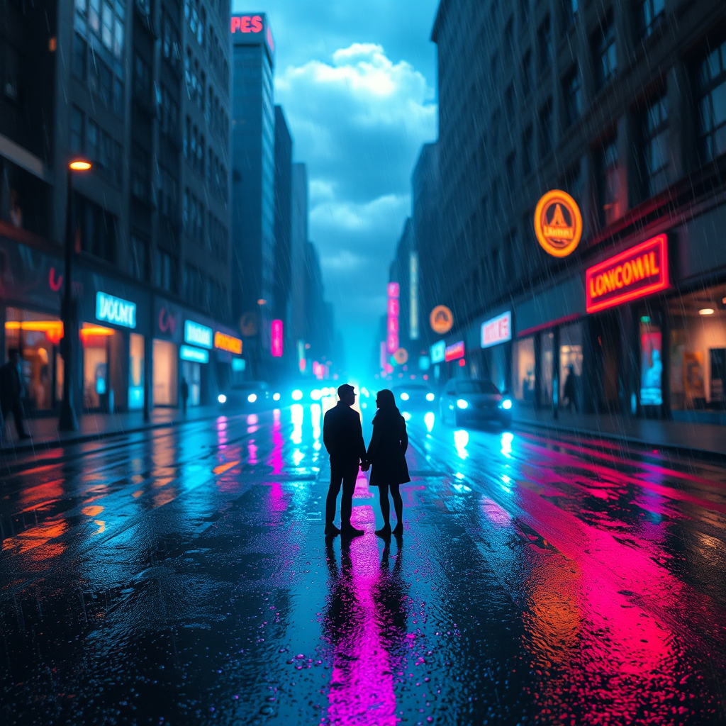 Neon Sparks in the Rain