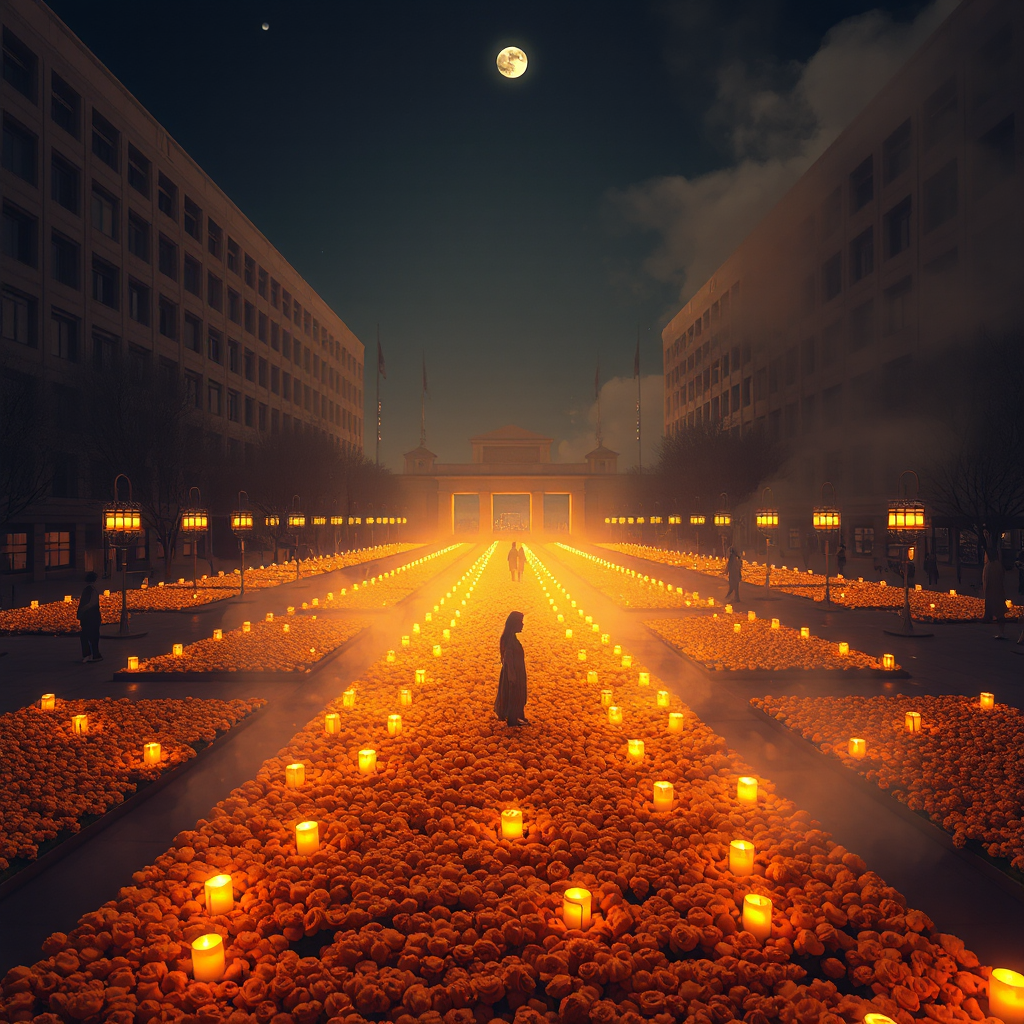 Marigold Lanterns in the Midnight Plaza