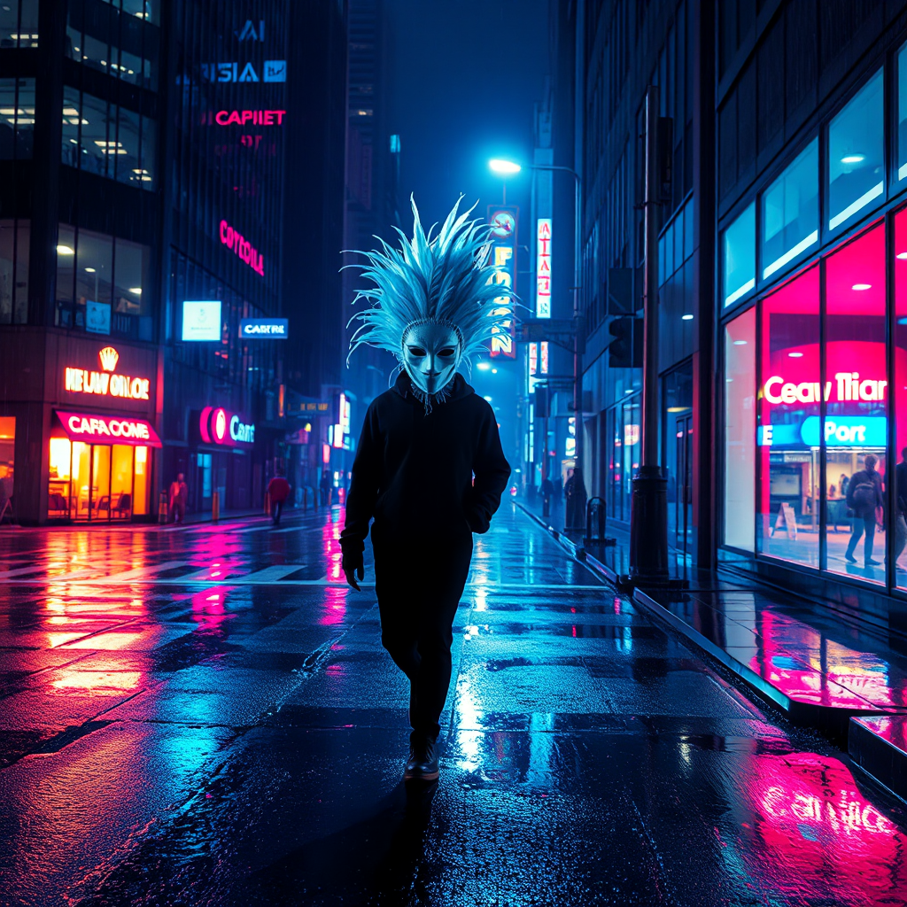 Feathered Mask, Neon Street