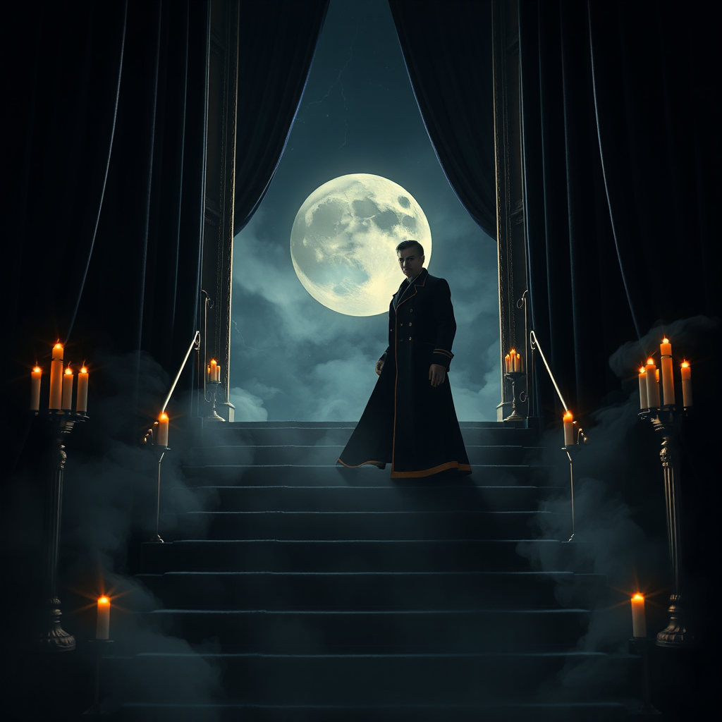 Moonlit Entrance on Black Velvet Steps